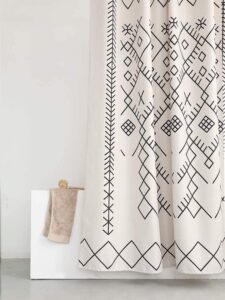 Moraccan fabric shower curtain.