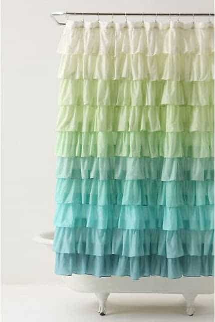 Ruffle shower curtain over bathtub