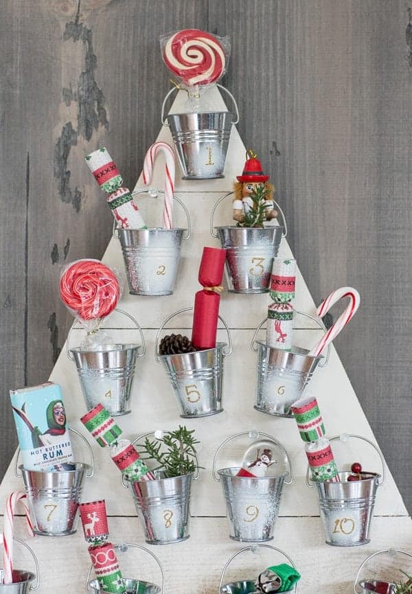 Wooden and bucket advent calendar