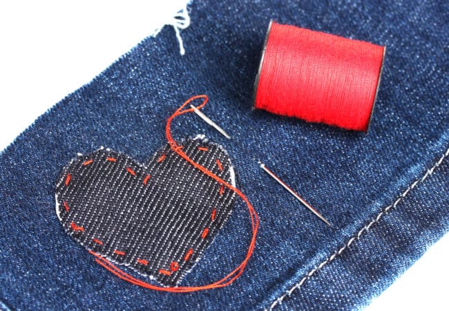 Red Heart patch on denim