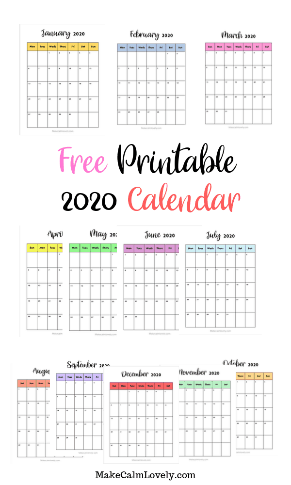 Free Printable 2020 Calendar (2) - Make Calm Lovely