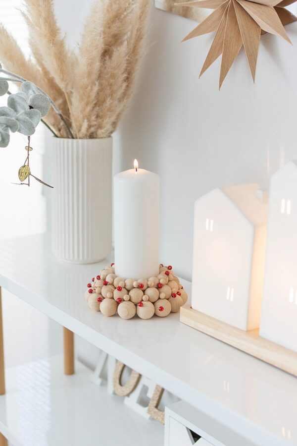 Wooden bead candle holder
