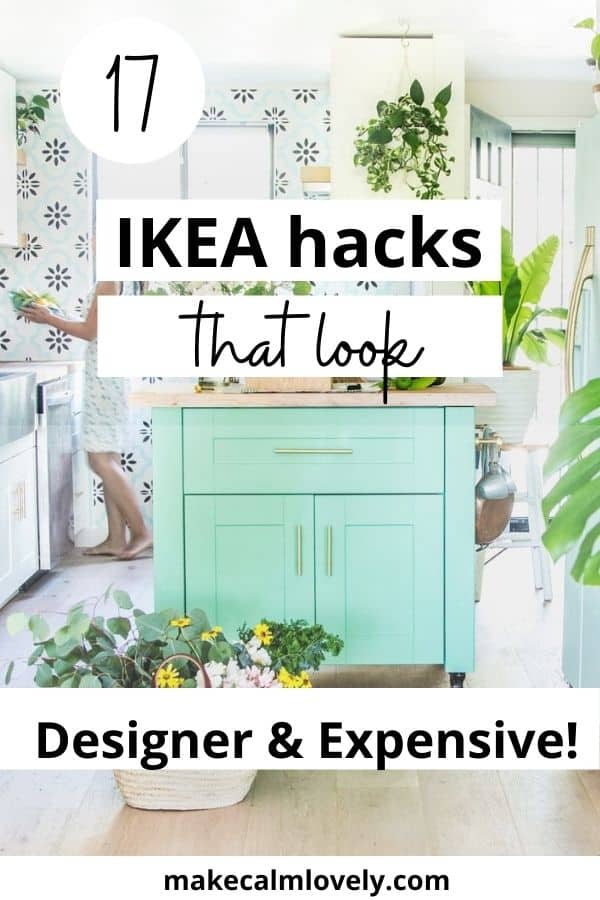 IKEA Hacked kitchen island in blue green.