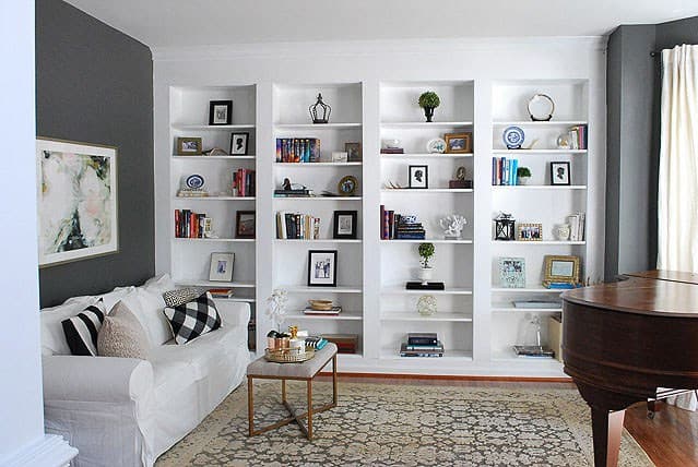 White fitted shelves.