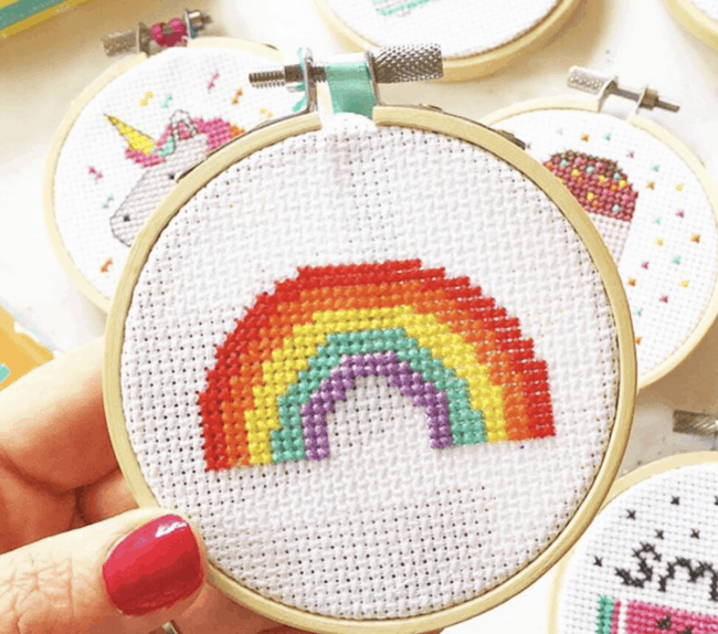 Rainbow cross stitch kit.