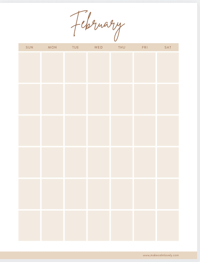 February monthly calendar page