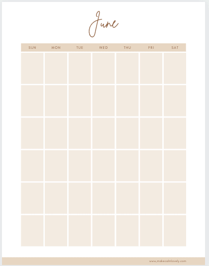 June monthly calendar page