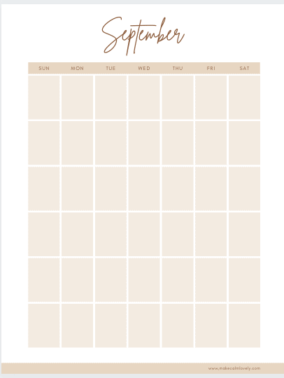September monthly calendar page