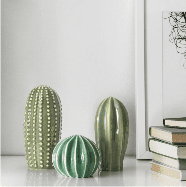 3 green ceramic succulents