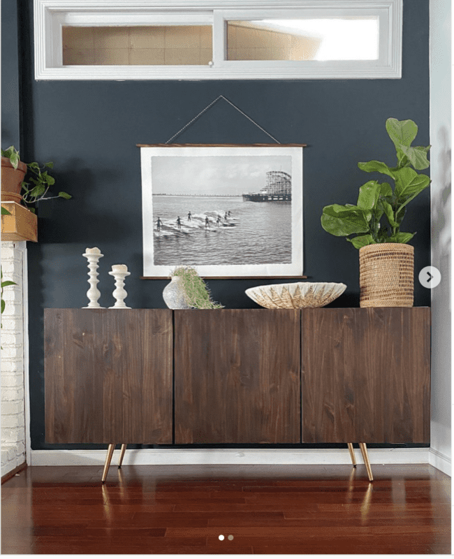 Dark wood Mid Century Modern style IKEA Besta DIY Hack.