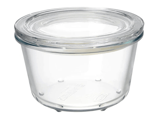 Glass storage container with lid