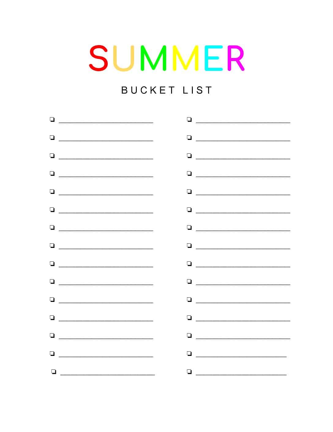 Summer Bucket List Printable Make Calm Lovely