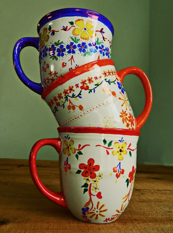 Floral painted coffee mugs