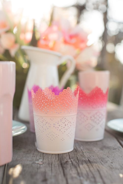 White lace look ombre candle holders.