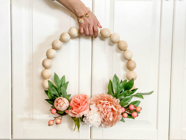 Wood bead floral wreath
