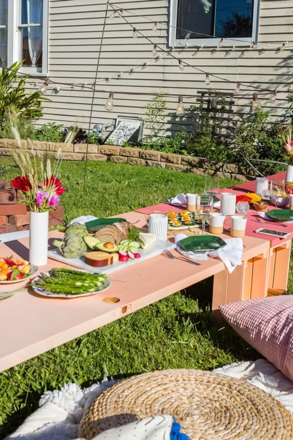 Outdoor tables made from IKEA crates