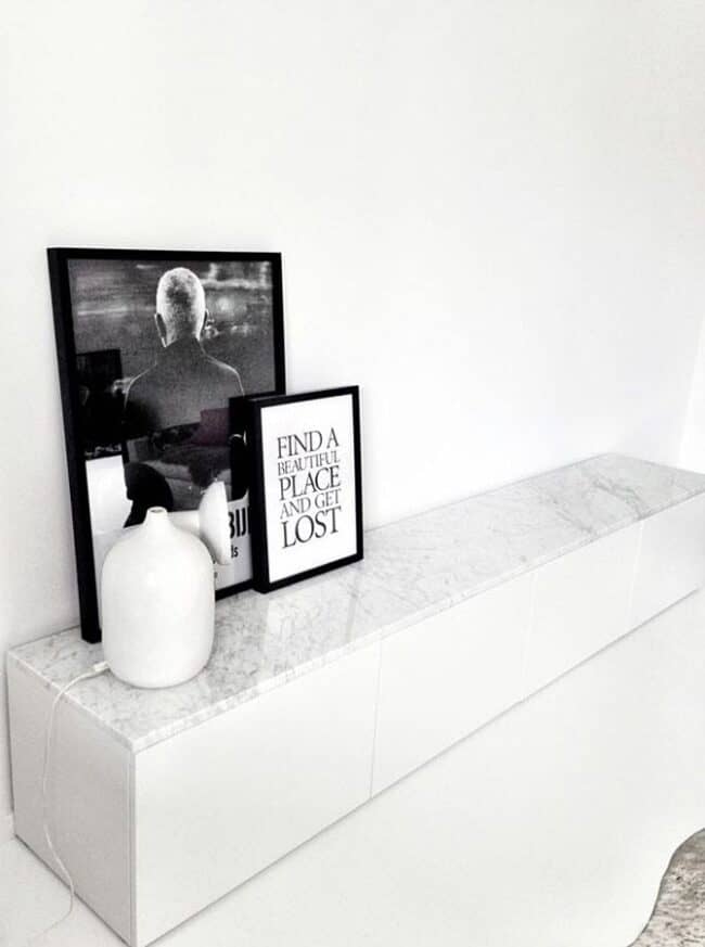 Minimal white and marble IKEA Besta diy hack.