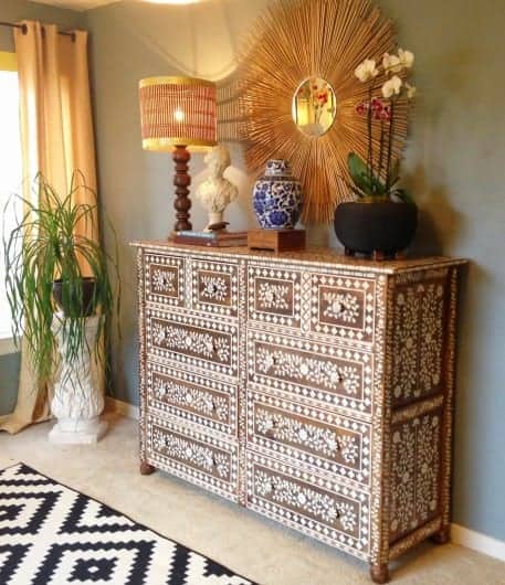 Stenciled wooden dresser