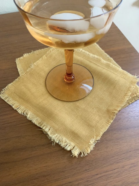 Linen fringe fabric cocktail napkin