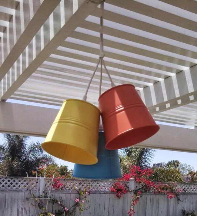 Colorful patio lights made from plant pots
